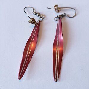 Vintage Red and Silver 3 Inch Long Leaf Shaped Dangle Earring
